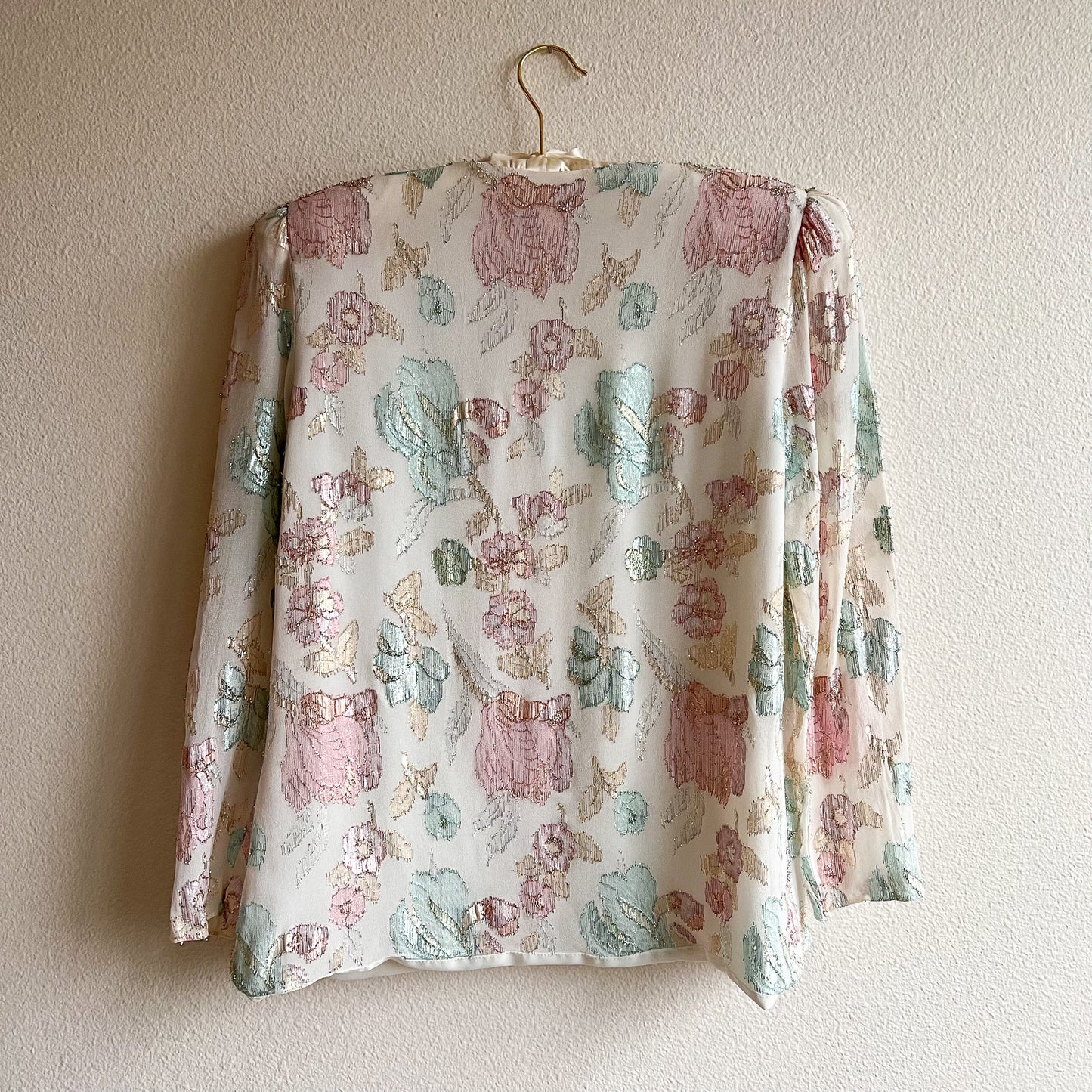 1980s Metallic Pink and Blue Floral Blouse (M/L)