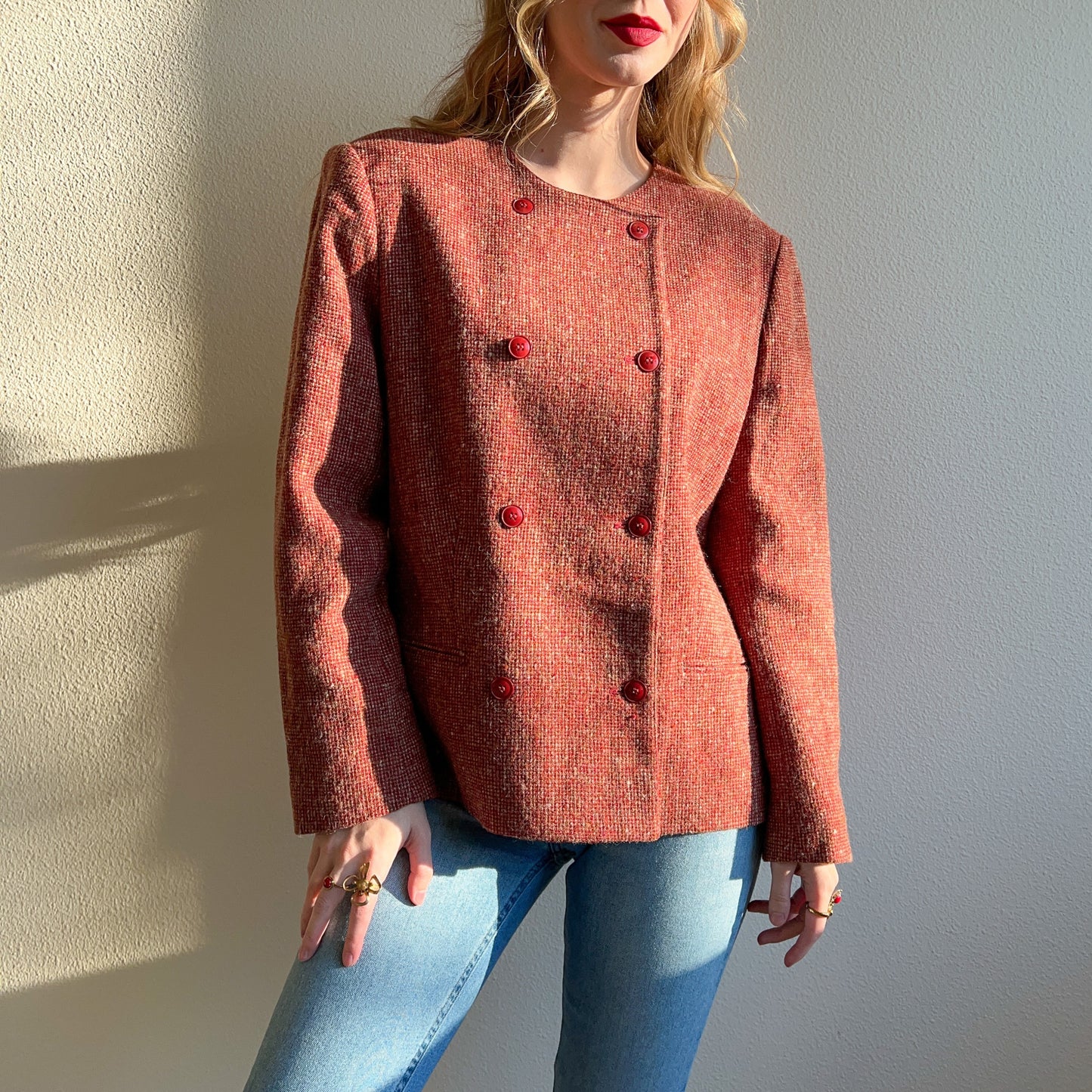 1980s Red Double Breasted Wool Blazer (M/L)