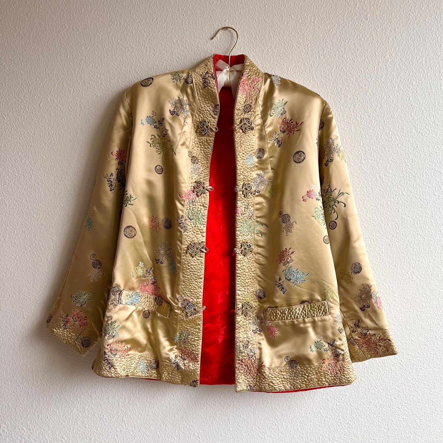 Vintage Gold and Red Silk Jacquard Reversible Jacket (S/M)