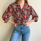 1970s Red Abstract Novelty Print Top (M/L)