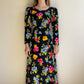1990s Bright Floral Print Midi Dress (XS/S)