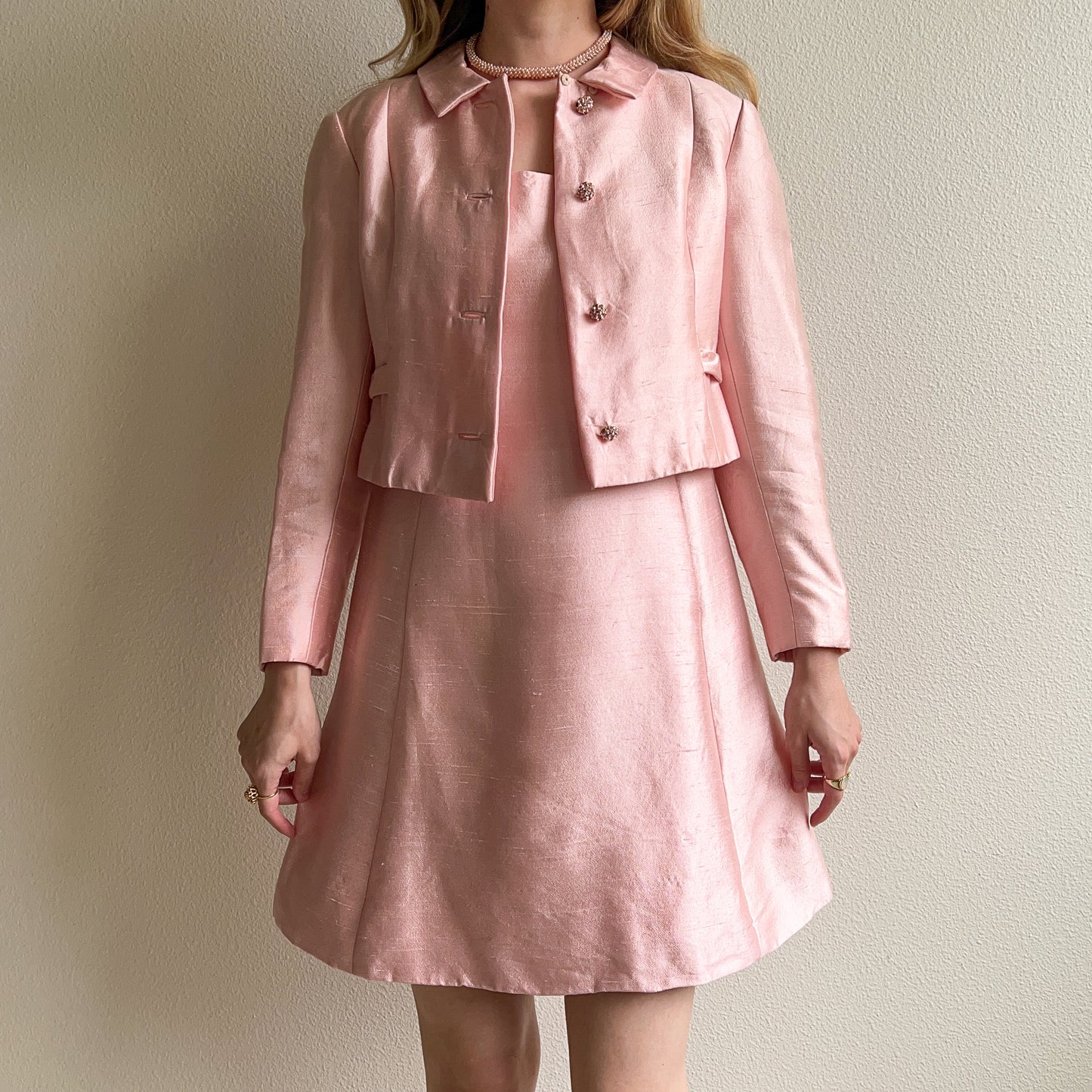 Stunning 1960s Gino Charles Baby Pink Dress Set (XS/S)