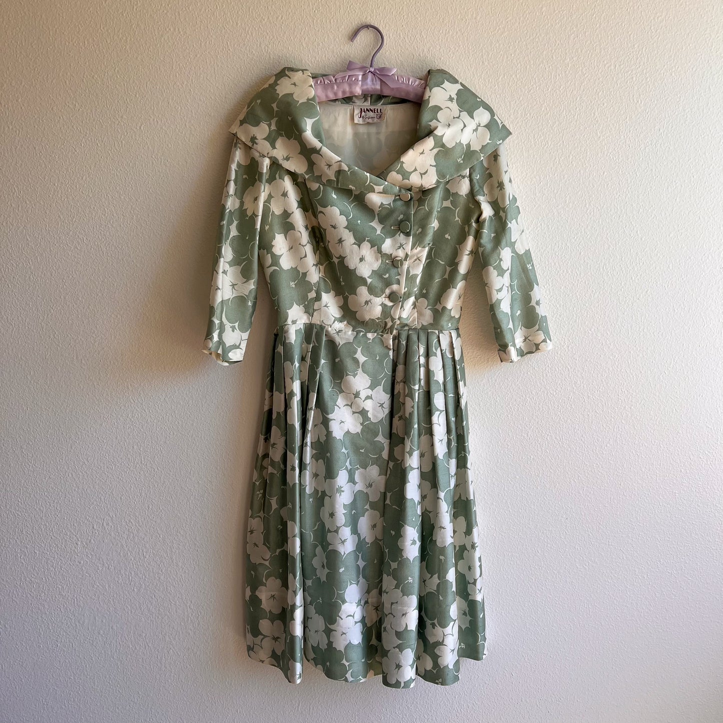 1950s Jannell of California Floral Silk Dress (S/M)