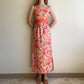 1960s Pink Floral Satin Evening Dress With Bow (XS/S)